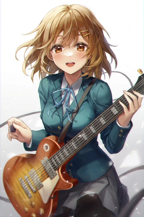 Hirasawa Yui playing guitar in school uniform