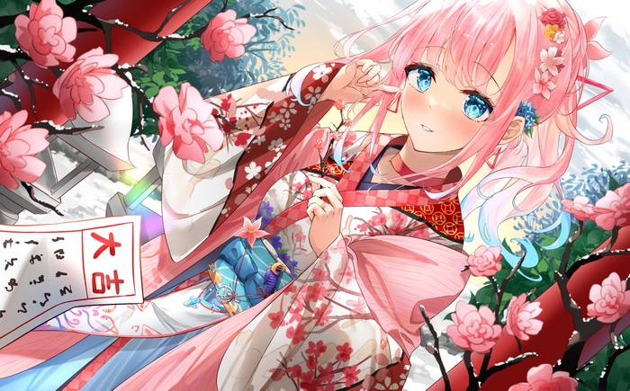 Virtual Youtuber with pink hair in Japanese clothes