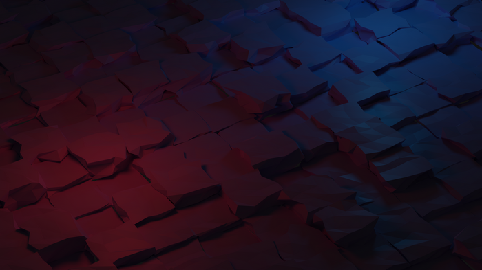 Abstract low-poly geometric pattern with red and blue lighting