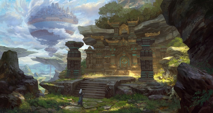 Won Jun Tae fantasy landscape with floating islands