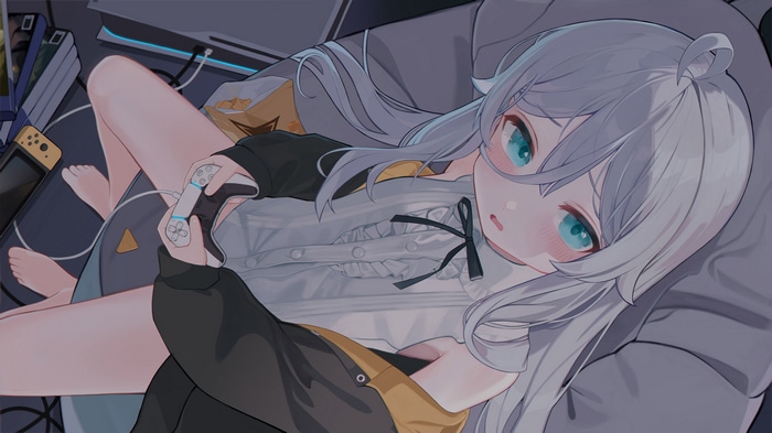 Girl with blue eyes holding a controller, Nintendo Switch