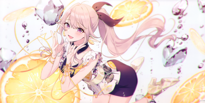 Anime girl with lemons and ice