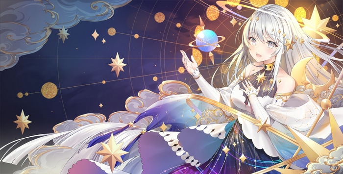 Anime girl with stars and planets