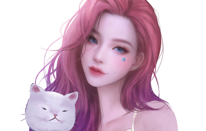 Seraphine with a white cat