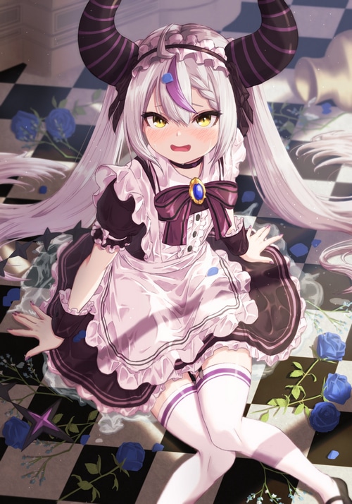 Laplus Darknesss in a Maid Outfit with Horns