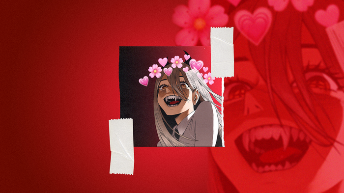 Power from Chainsaw Man with fangs and hearts