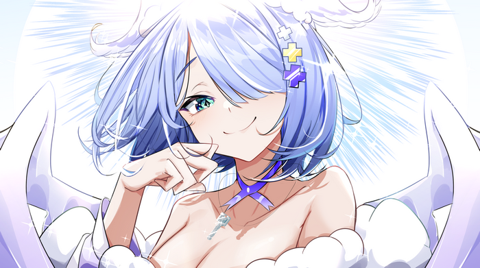 Elira Pendora with blue hair and wings