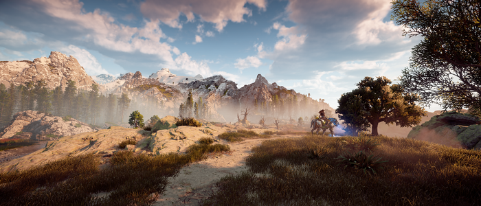 Horizon: Zero Dawn character riding a mount