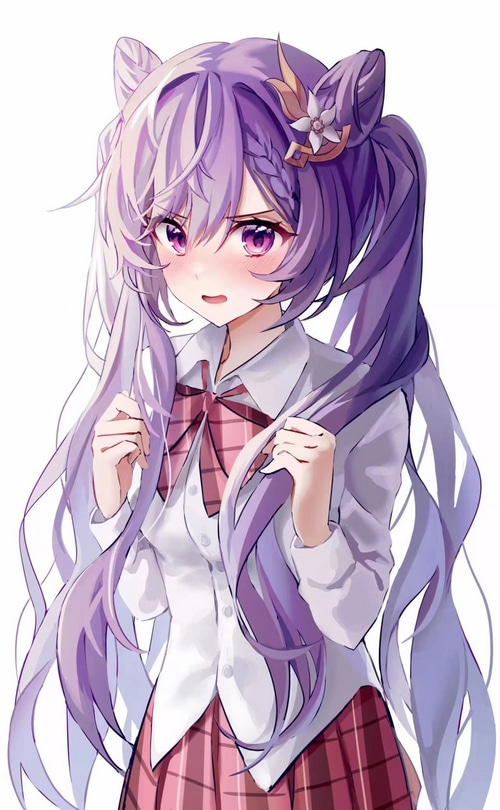 Keqing from Genshin Impact in school uniform