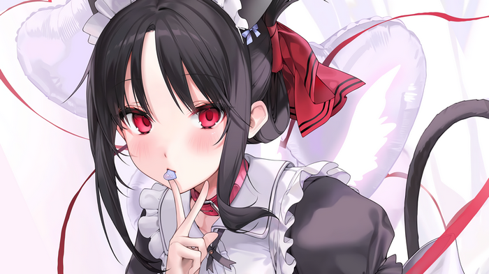 Kaguya Shinomiya as a cat girl in a maid outfit