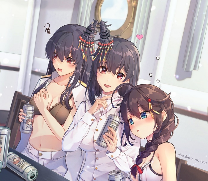 Kantai Collection Yamashiro, Fusou, and Shigure with Beer