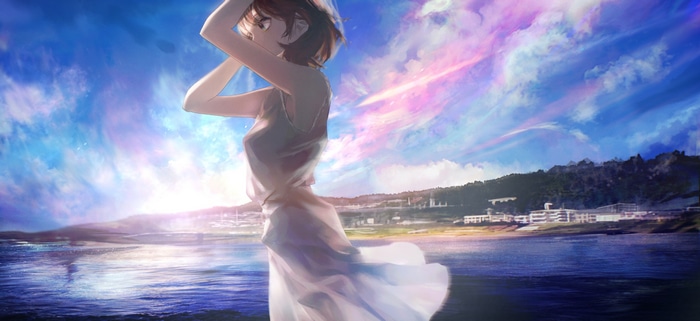 Girl with brunette hair by the sea