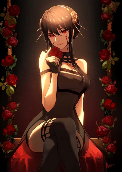 Yor Forger from Spy x Family holding a rose