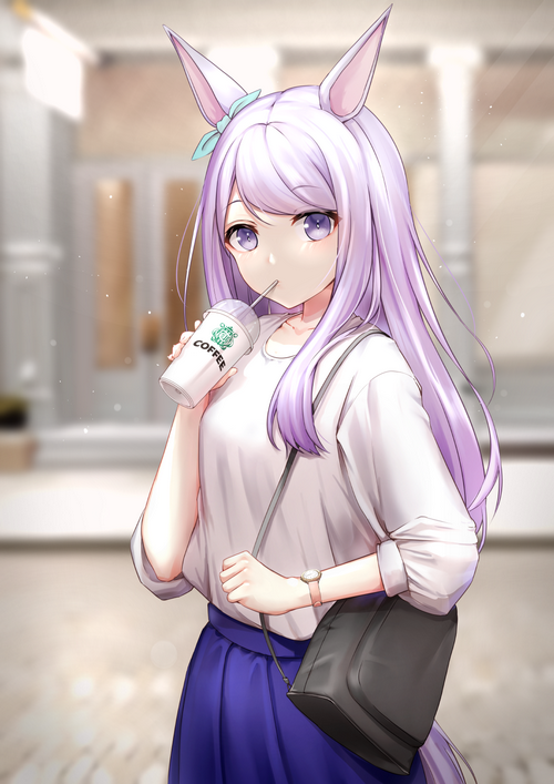 Mejiro McQueen drinking coffee, Uma Musume Pretty Derby fan art