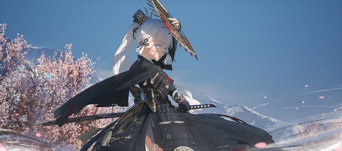 Kamisato Ayaka with Katana and Cherry Blossoms