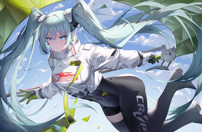 Hatsune Miku in a racing outfit