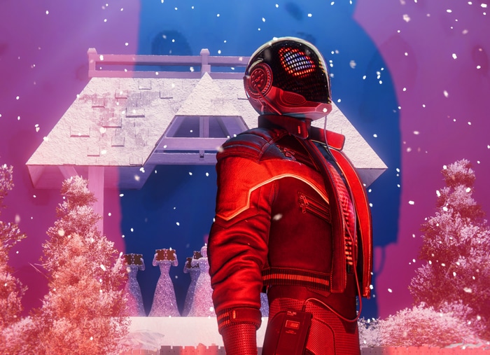 Spider-Man in a futuristic winter setting