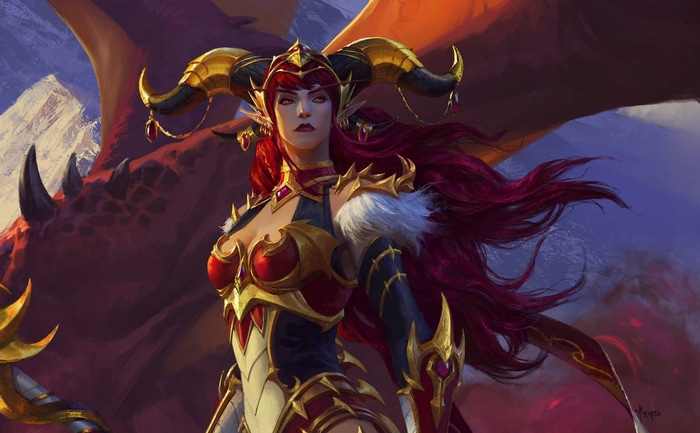 Alexstrasza from World of Warcraft with a dragon