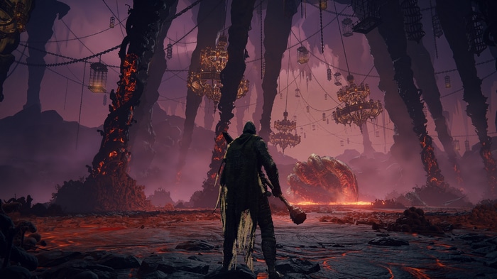 Elden Ring character in a cavernous environment