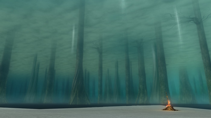 Dark Souls Ash Lake bonfire in a submerged forest
