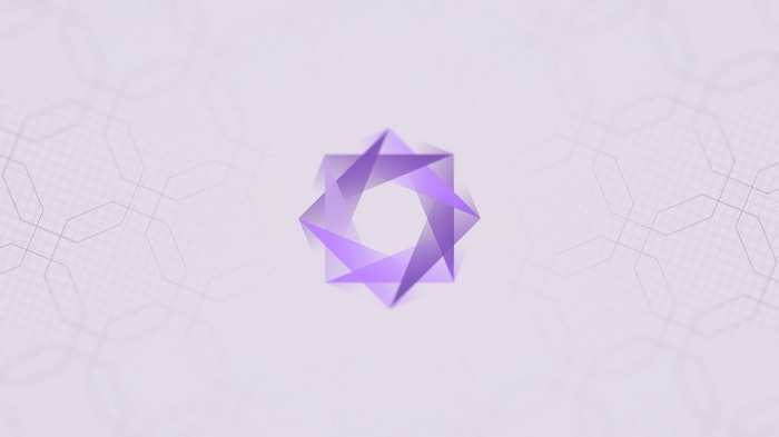 Abstract purple geometric logo on a light background