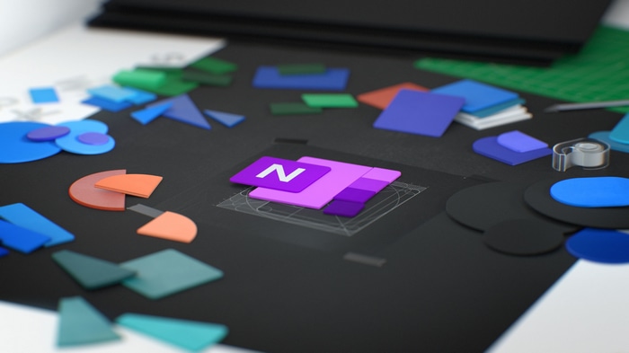 Microsoft logo design with colorful shapes on a desk