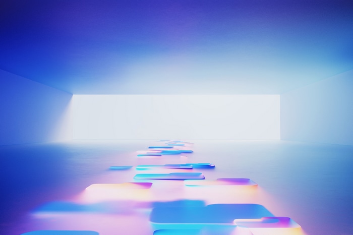 4K abstract office path with glowing tiles
