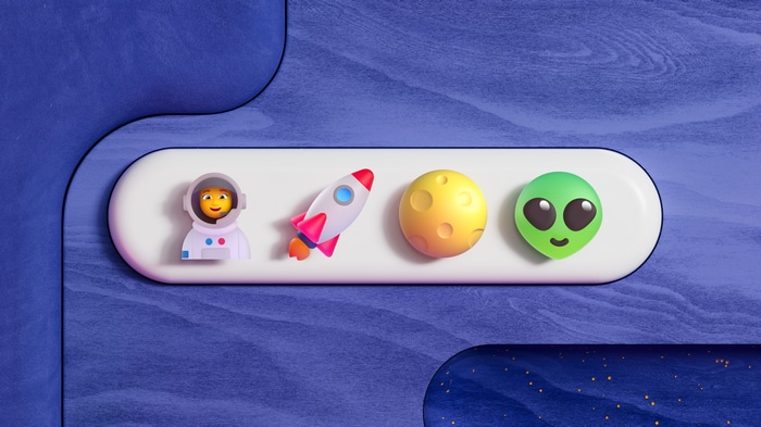 Space icons: astronaut, rocket, moon, and alien