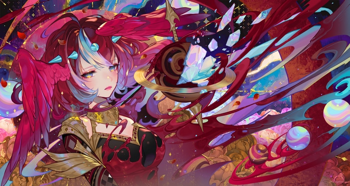 4K anime girl with red wings and horns