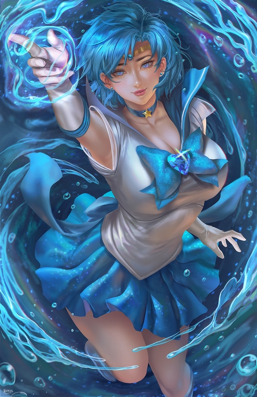 Sailor Mercury using water magic, fan art