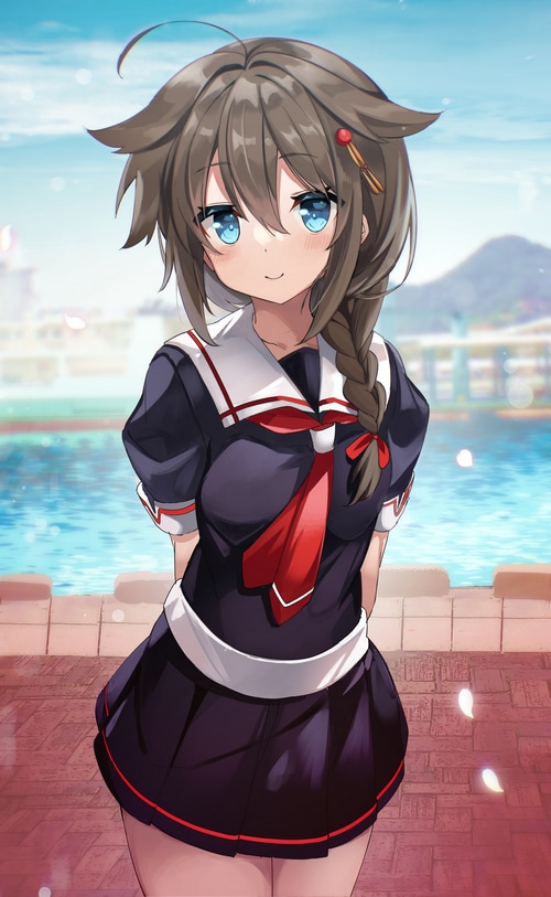 Shigure from Kantai Collection in a school uniform