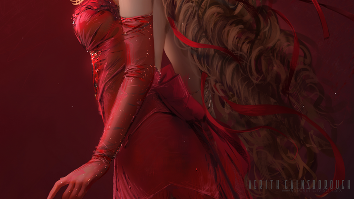 Aerith Gainsborough in a red dress