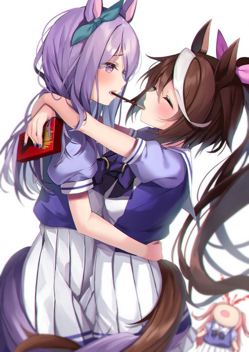 Uma Musume Pretty Derby: Tokai Teio and Mejiro McQueen sharing Pocky
