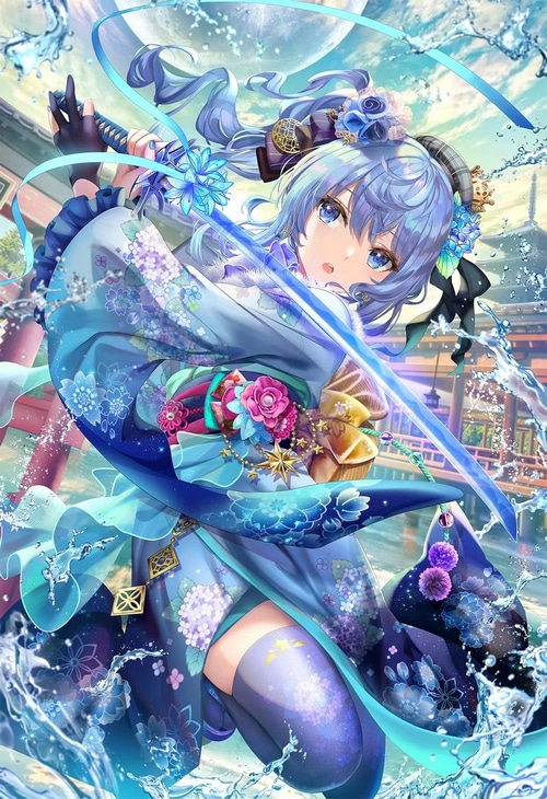 Hoshimachi Suisei with Katana and Blue Kimono