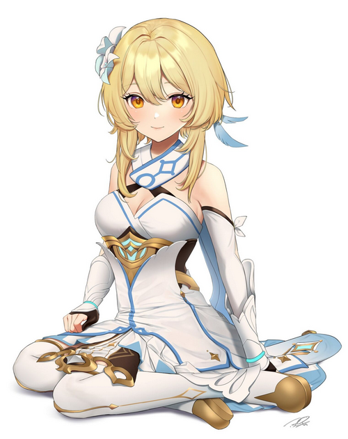 Lumine from Genshin Impact sitting