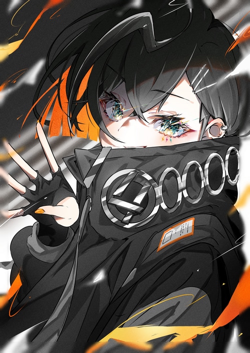 Anime girl with black hair and striking eyes
