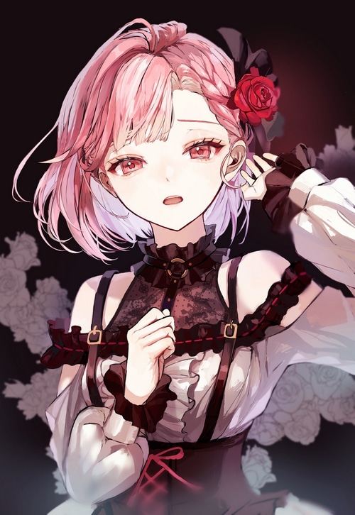 Anime girl with pink hair and red eyes, Project Sekai