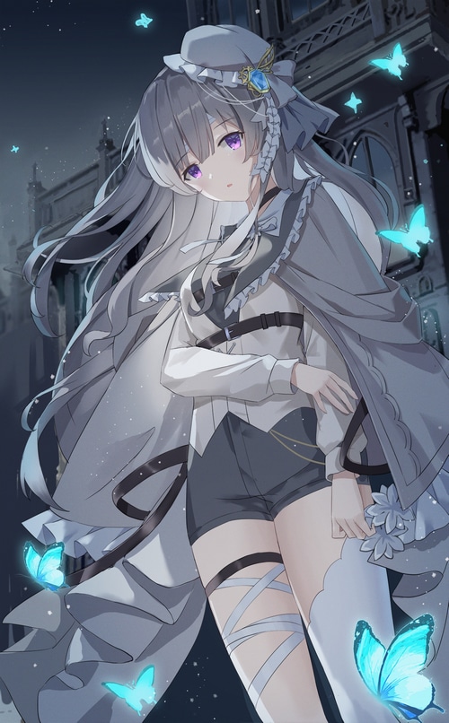 Serika with purple eyes and butterflies