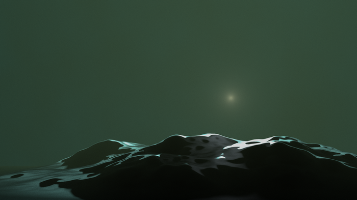 Abstract dark landscape with a bright light in the sky