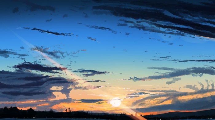 4K sunset over a city skyline with clouds