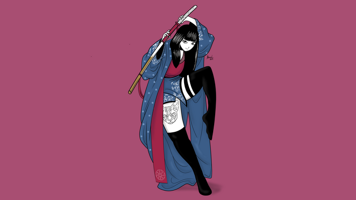 4K illustration of a woman in a kimono with a katana