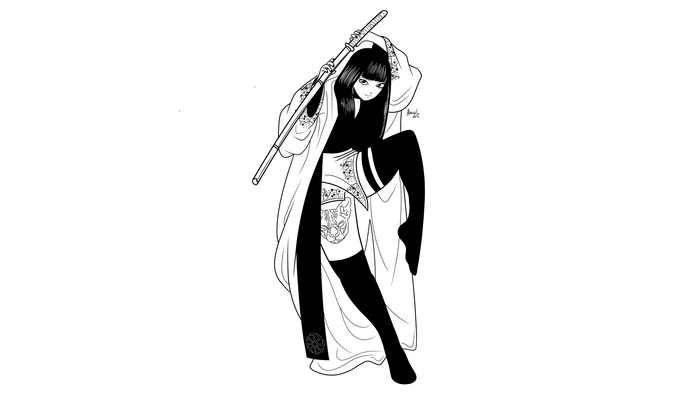 4K Ninja Girl with Katana in Kimono