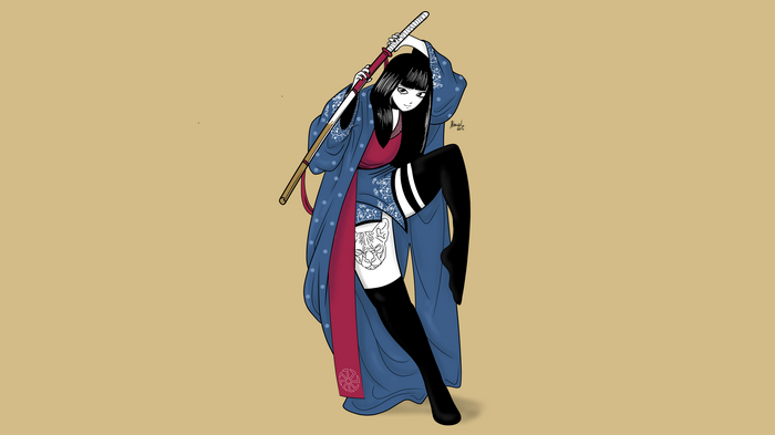 4K Japanese Art Kimono Samurai Woman with Katana