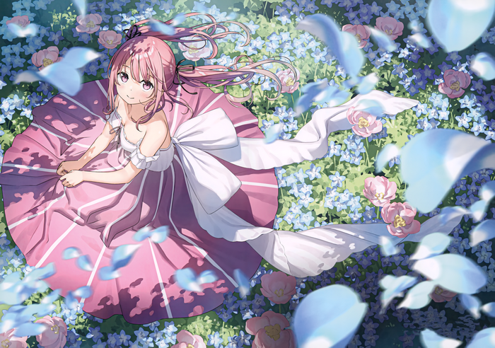 4K Kantoku girl in pink dress among flowers