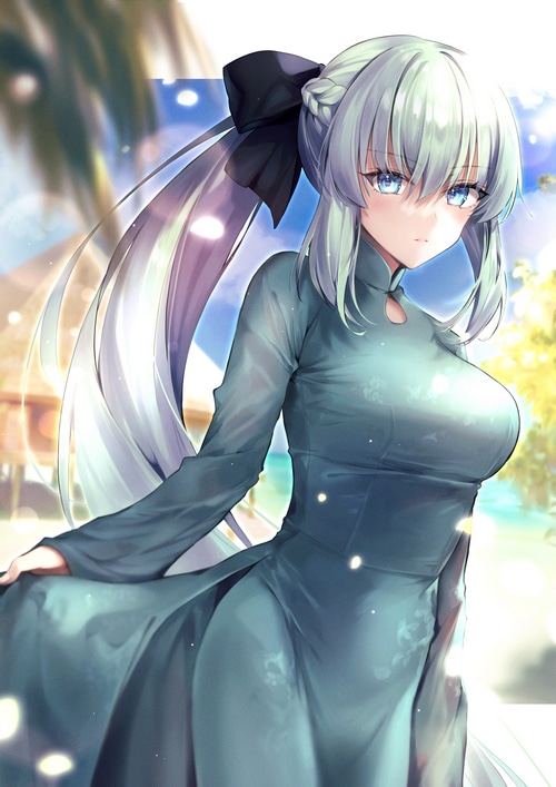 Morgan le Fay from Fate/Grand Order in a blue dress