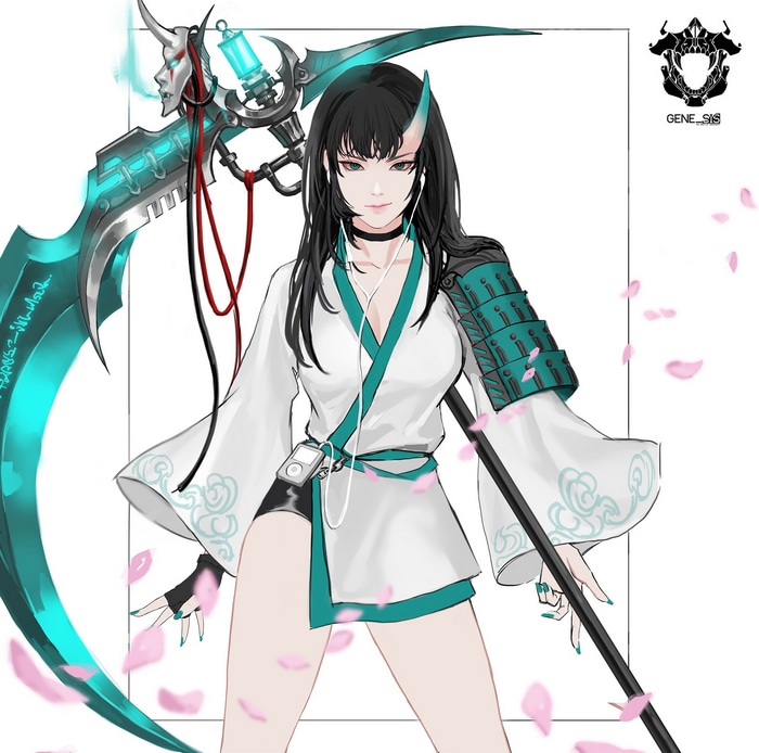Demon girl with scythe and horns