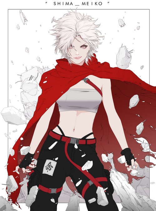 Shima Meiko Anime Character with Red Cape