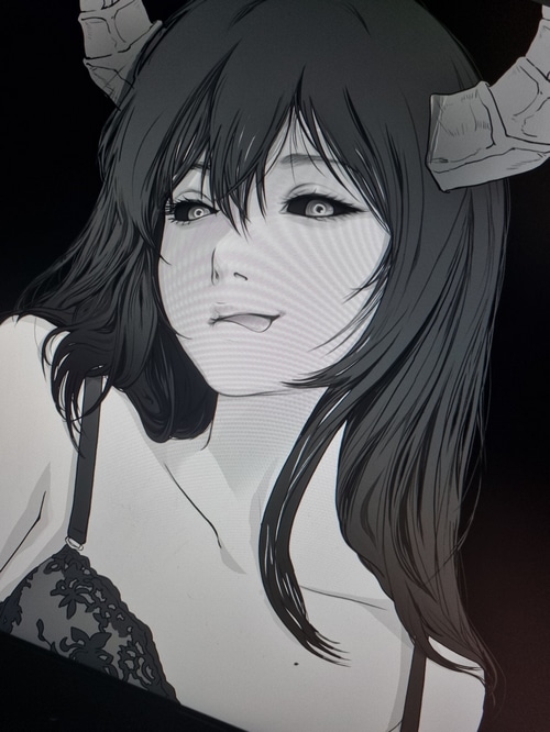 Monochrome Anime Portrait of a Demon Girl with Horns