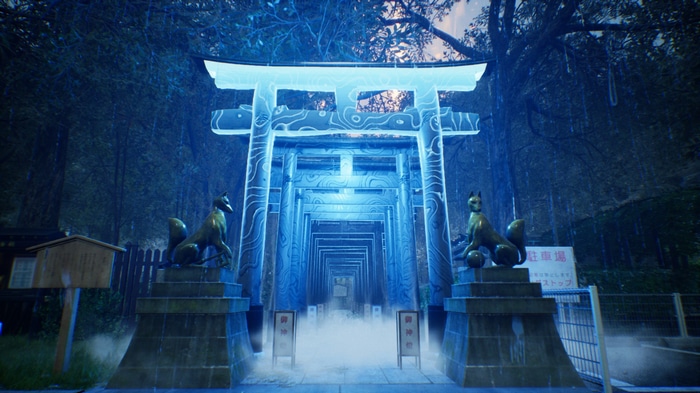 Ghostwire: Tokyo Torii gate with fox statues