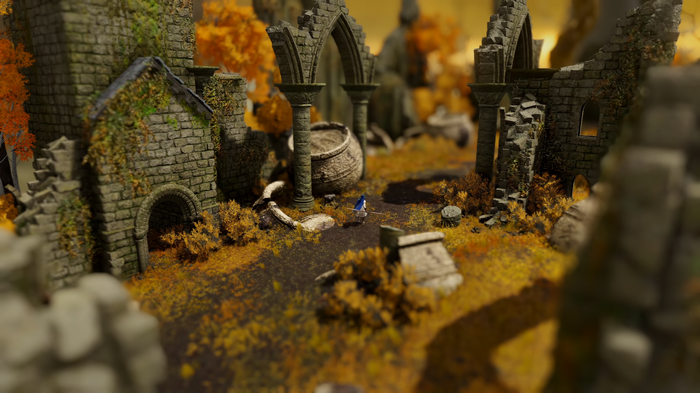 Elden Ring ruins with a lone figure